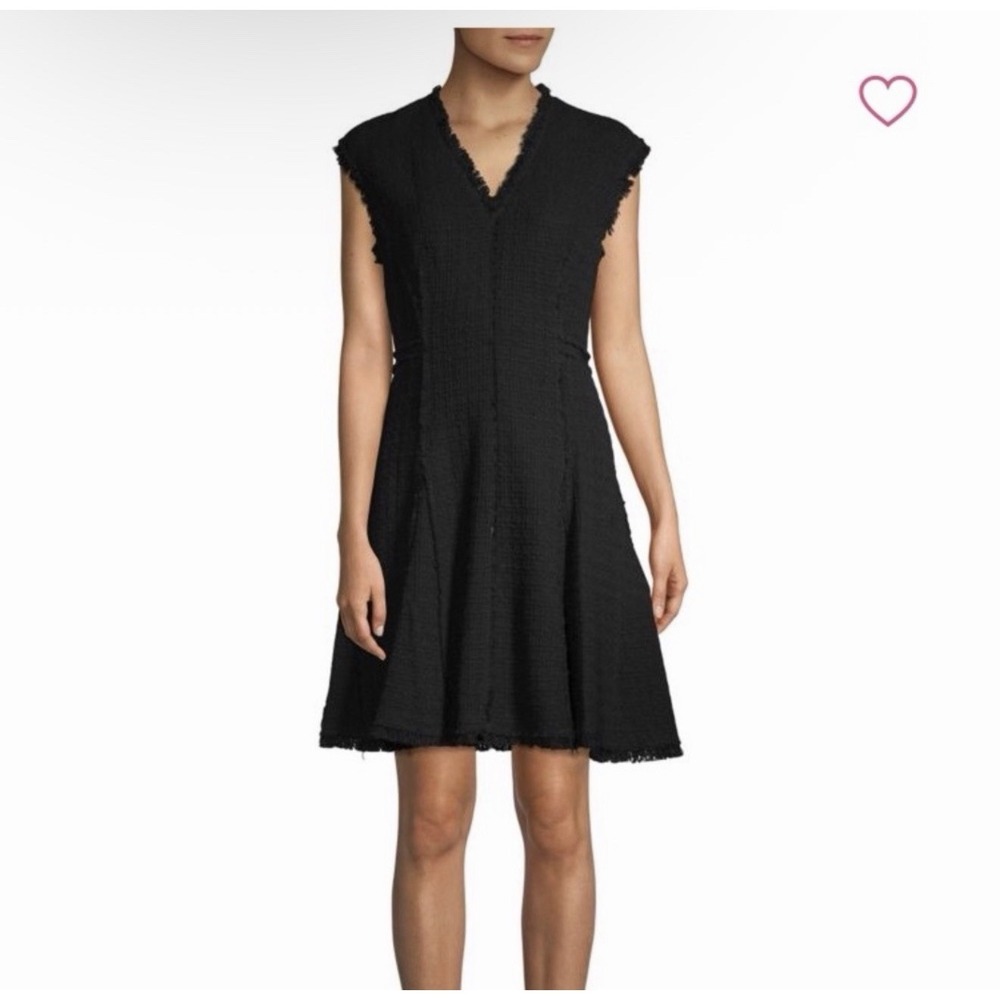 NWOT Rebecca Taylor $450 Black Sleeveless Tweed V-neckβ Dress Size 4